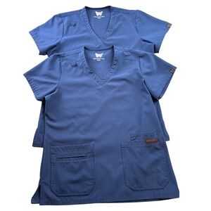 Monarch Uniforms Navy Blue V-Neck Scrub Tops Set of 2 Woman's M Utility Pockets